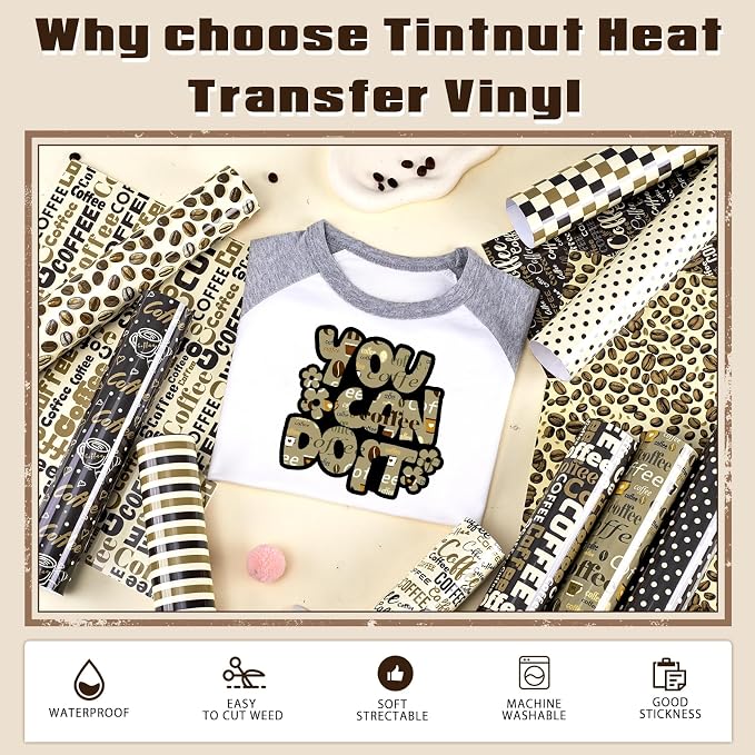 Tintnut Coffee Theme Heat Transfer Vinyl, 12 Sheets 12"x10" Iron on Vinyl |