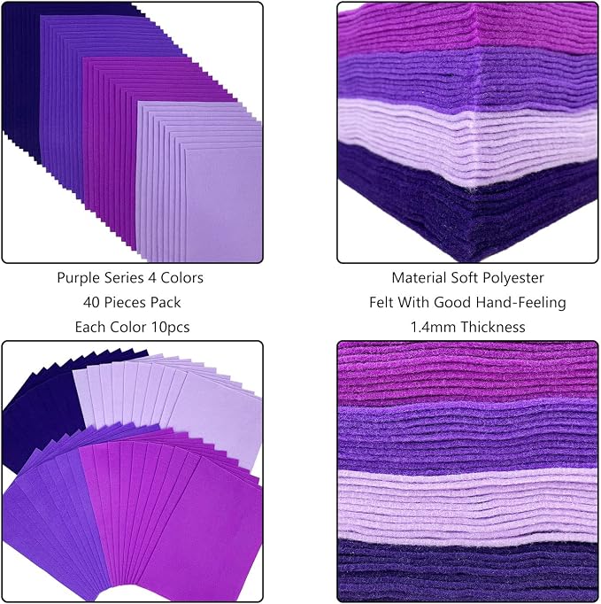 Jtnohx Soft Felt Sheets, 8x12 inches Assorted Craft Felt Fabric, 1.4mm Thick