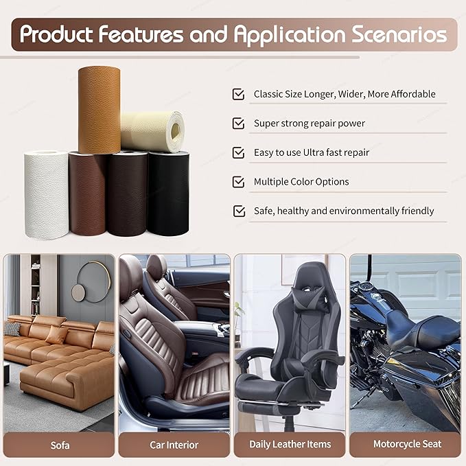 KING MOUNTAIN Leather Repair Patch, 4 x 63 Inches self Adhesive Leather Repair