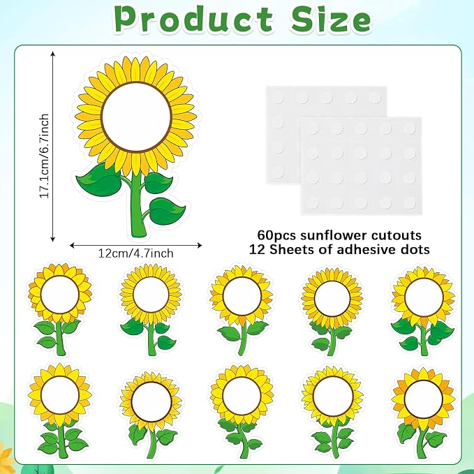 60pcs Sunflower Theme DIY Cutouts Sunflower Bulletin Board Decoration Set