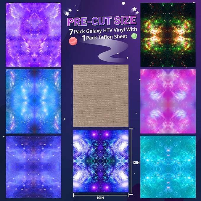 HTVRONT Galaxy Heat Transfer Vinyl, 7 Pack 12x10in Starry Sky Iron on Vinyl |