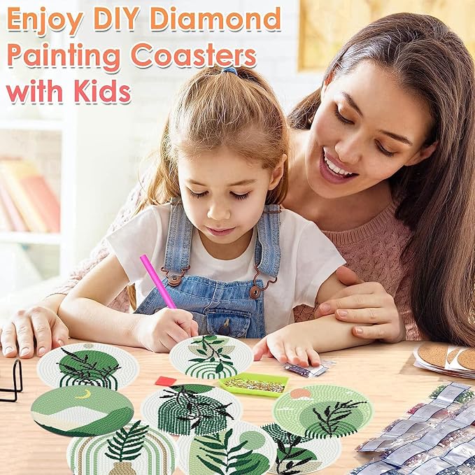 ijbnhd 8 Pcs Leaf Diamond Art Coasters Kit, Diamond Painting Coasters | Leaf