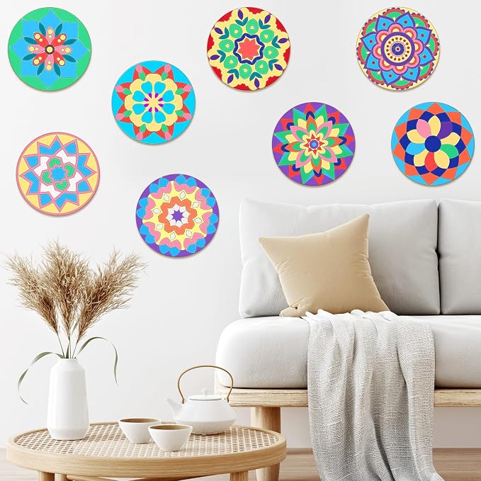 Vercraft 22 Pcs Wooden Mandala Painting Set 10 Mandala Unfinished Wood Cutouts