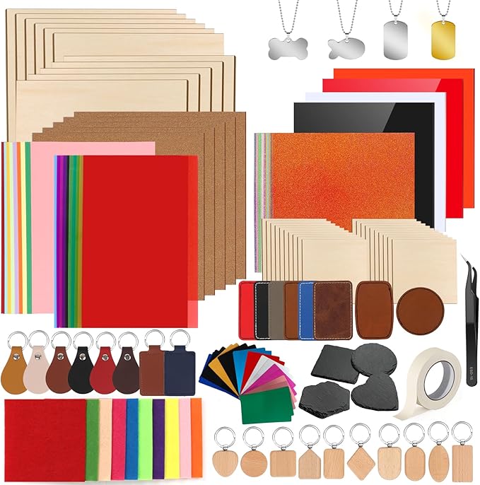 Adrattnay Laser Material Explore Kit, 17 Kinds Blanks Includes Basswood