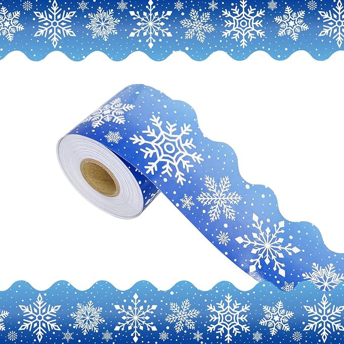 69 Feet Winter Snowflake Bulletin Board Borders, Scalloped Borders Bulletin
