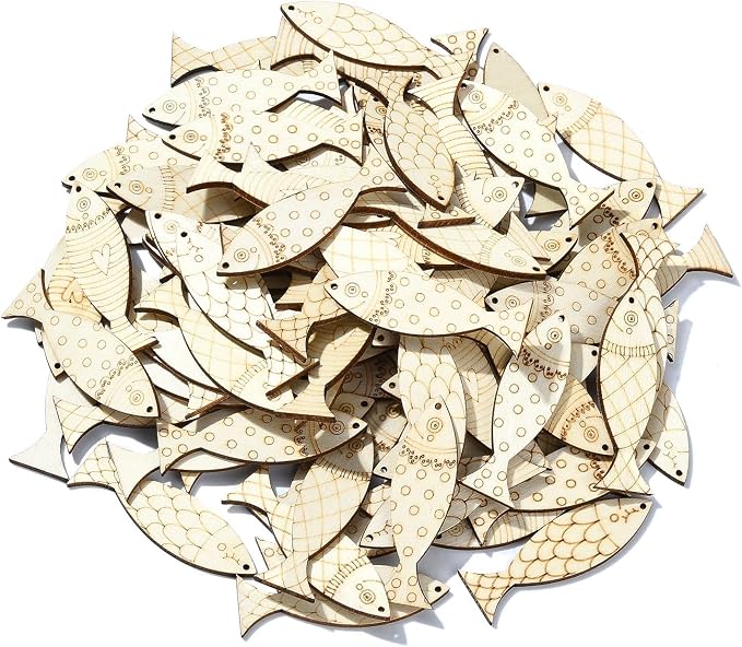 200 Pcs Wooden Fish Charms Old Lace Sea Animal Cutouts Unfinished Wood Summer