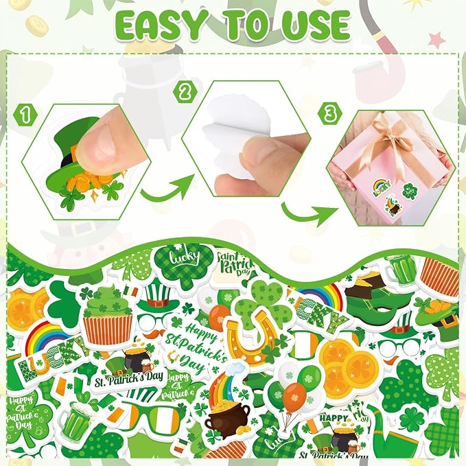 300Pcs St. Patrick’s Day Foam Stickers, Self-Adhesive Lucky Shamrock Clover