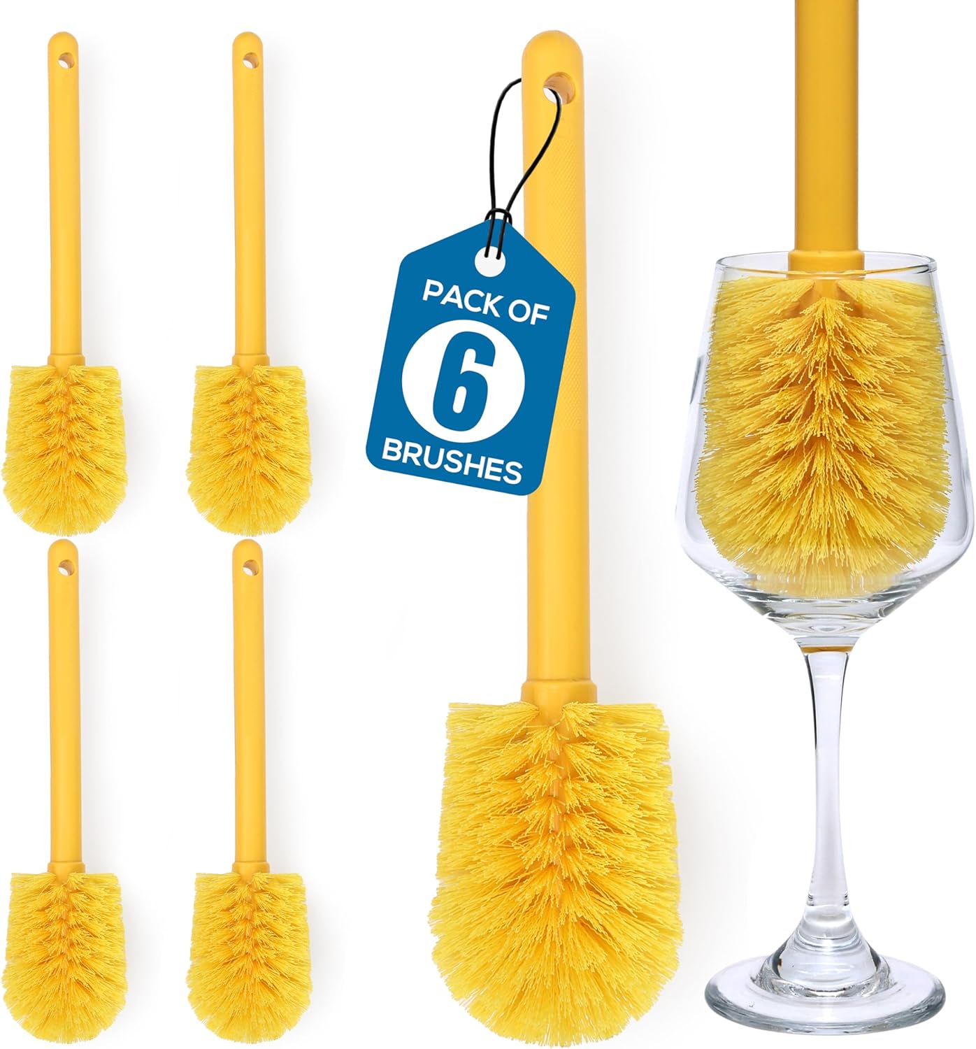 KLEEN HANDLER Goblet Cleaning Brush | Bottle Brush for Cleaning Glasses and Jars, Durable Bristles and Long Handle, (6 Brushes)