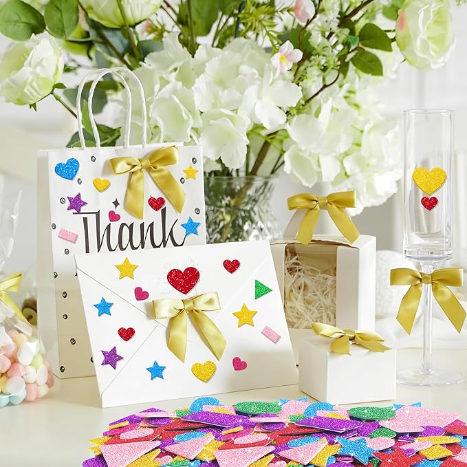 Foam Stickers, 7 Sheets 3D Glitter Foam Shape Stickers, Triangle Self-Adhesive