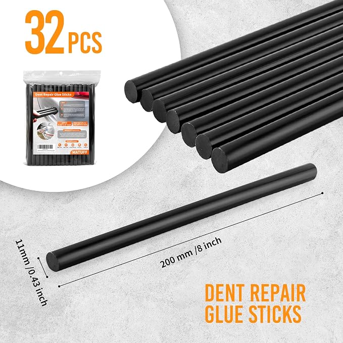 32 Pcs Dent Repair Glue Sticks, 0.43” Dia x 8” Long Black Hot Glue Sticks