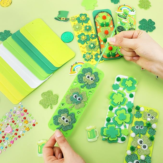 JULBEAR 36 Sets St Patricks Day Bookmark Craft Kits Foam Shamrock Arts | Blank