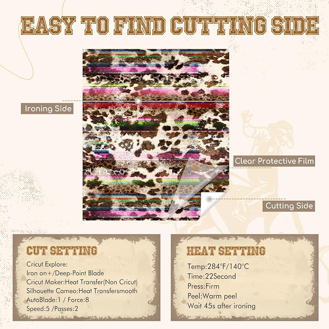 HTVSTD Cowhide HTV Heat Transfer Vinyl 10 Sheets 12×10in Iron on Vinyl | Serape