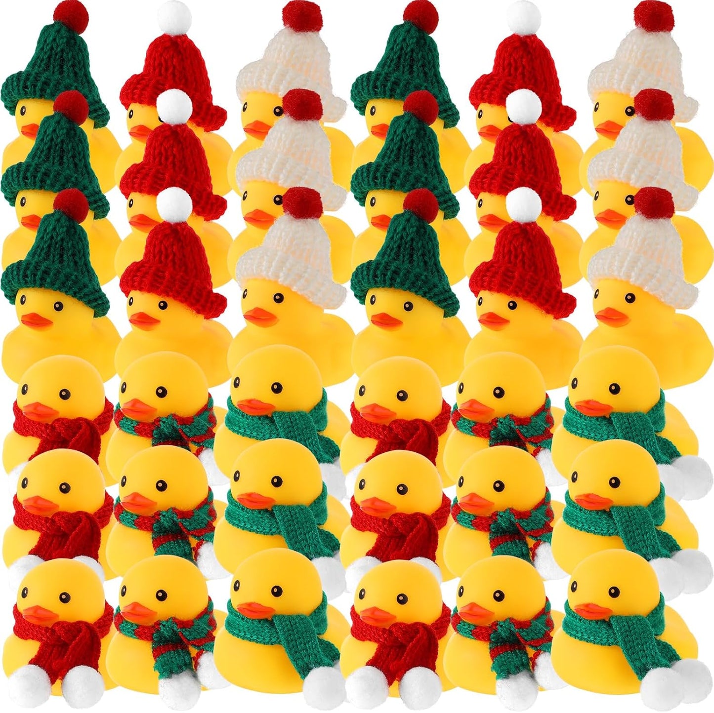 Jerify 120 Pieces Christmas Rubber Ducks with Classic Knitting Hats and Stripe Scarves Mini Cute Yellow Duck for Xmas Swimming Pool Birthday Party Bath Baby Shower