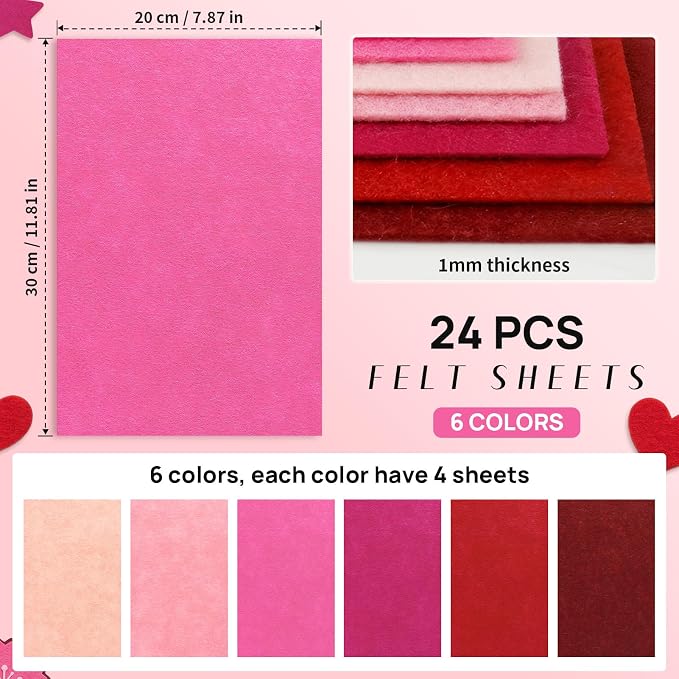 Catephe 24 Pcs Red Felt Fabric Sheets, 8 Inch X 12 Inch 1mm Craft Felt
