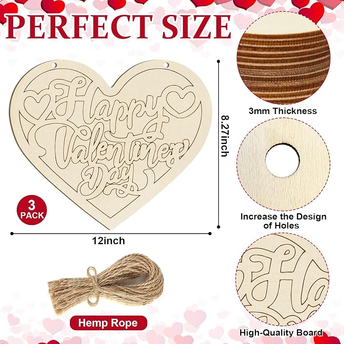Large Size 12" Wooden Heart Ornaments to Paint, Valentine's Day DIY Blank