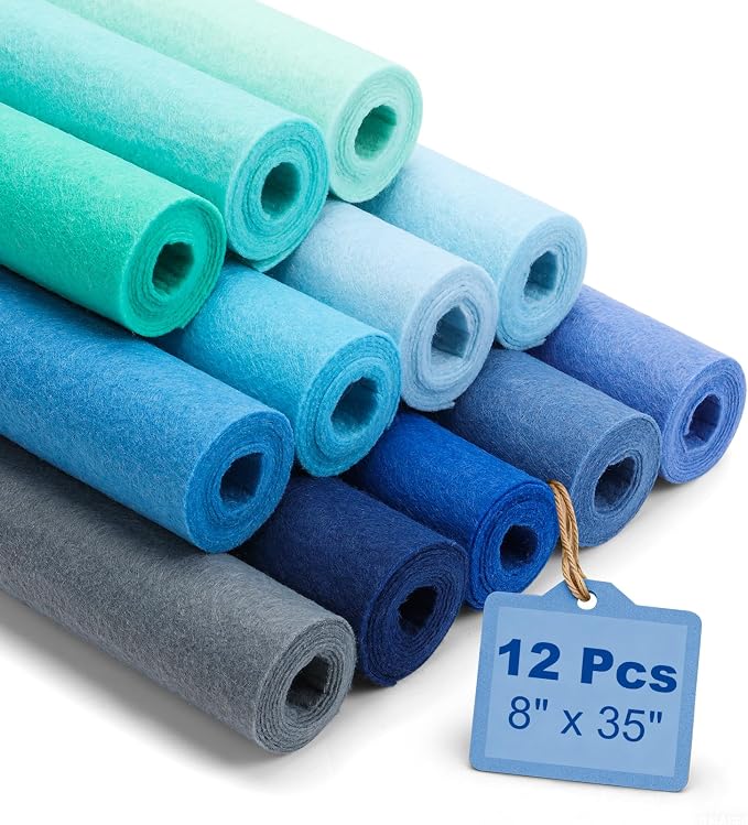 Large Stiff Felt Sheets 8"x35" – 12 Assorted Colors Felt Fabric Bundle Pack