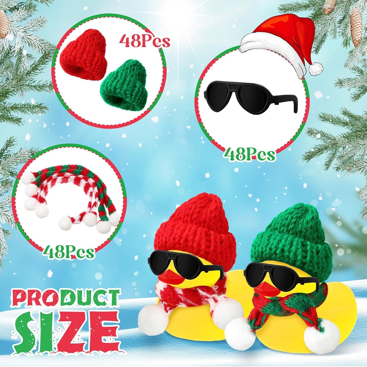 Syhood 24 Sets Christmas Mini Rubber Duck Bulk with Sunglasses Scarf Hats and Adhesive Dots Duckies Bath Toy Xmas Decor for Christmas Winter Gift Cruise Birthday Party (Classic Hat)
