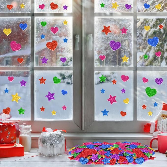 750Pcs Foam Stickers, Colorful Foam Shape Stickers Self Adhesive Star Heart
