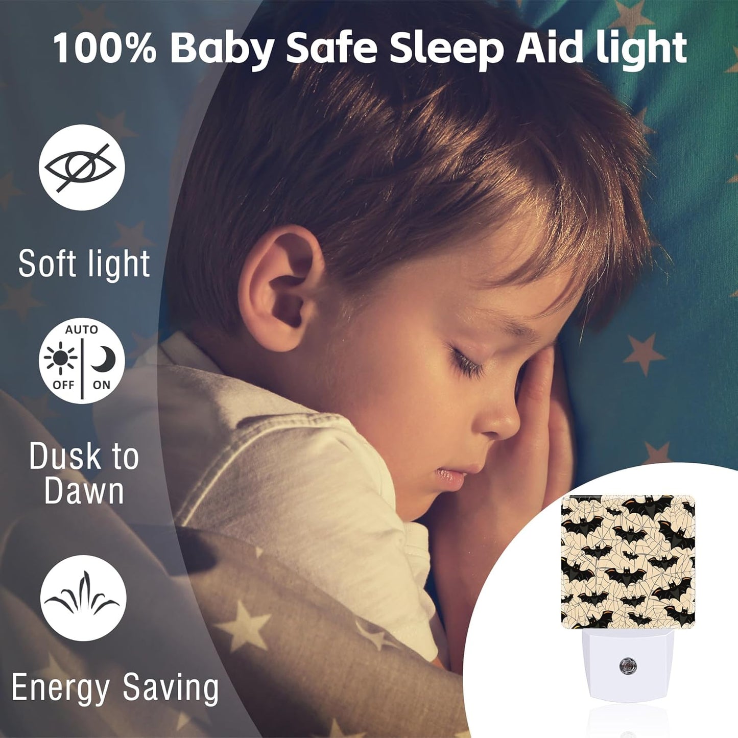 Halloween Gothic Bat and Spider Webs Night Light Plug into Wall, Scary Black Bats Dusk to Dawn Night Light Plug in,0.5w Energy Saving Sleep Friendly NightLight for Kids Boys Girls Home Decor