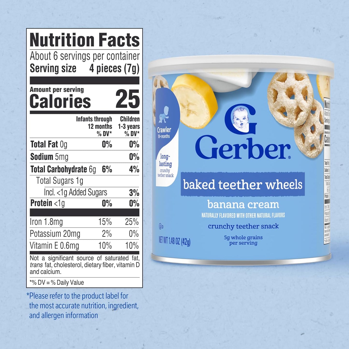 Gerber Baked Teether Wheels, Banana Cream Crunchy Teether Snack, Baby Crackers, 6PK