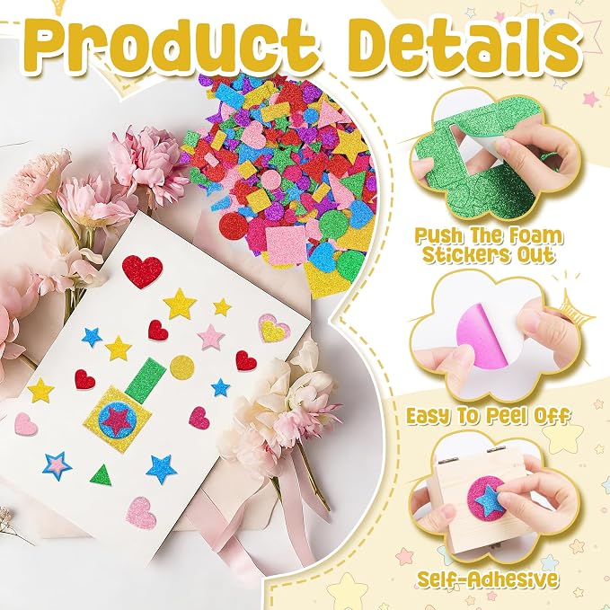 Foam Stickers, 7 Sheets 3D Glitter Foam Shape Stickers, Triangle Self-Adhesive