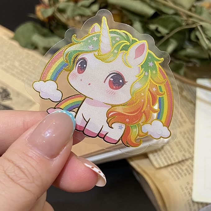 50Pcs Clear Gold Stamp Unicorn Stickers