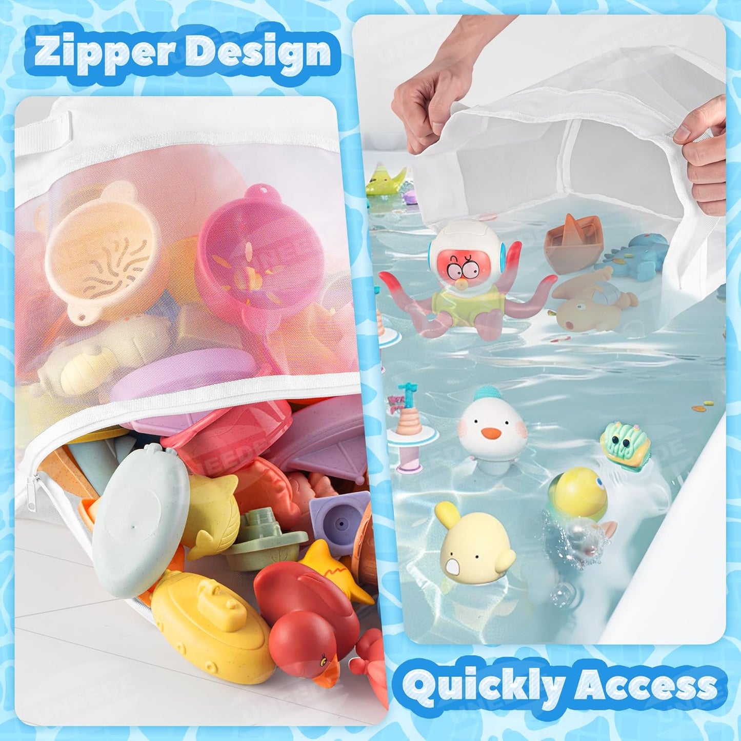 UNEEDE Bath Toy Organizer,4 Gallons Bathtub Toy Storage Organizer,Quick Access Bath Toy Holder for Bathtub,Baby Organizere,Quick Dry Baby for Tub,Mesh Shower Caddy
