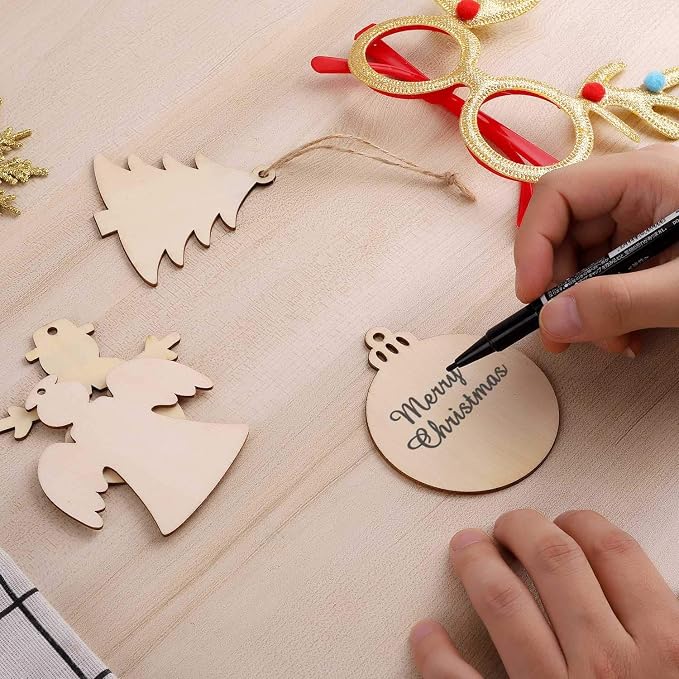 50 Pcs Unfinished Paintable Blank Wooden Christmas Festival Decoration Ornaments