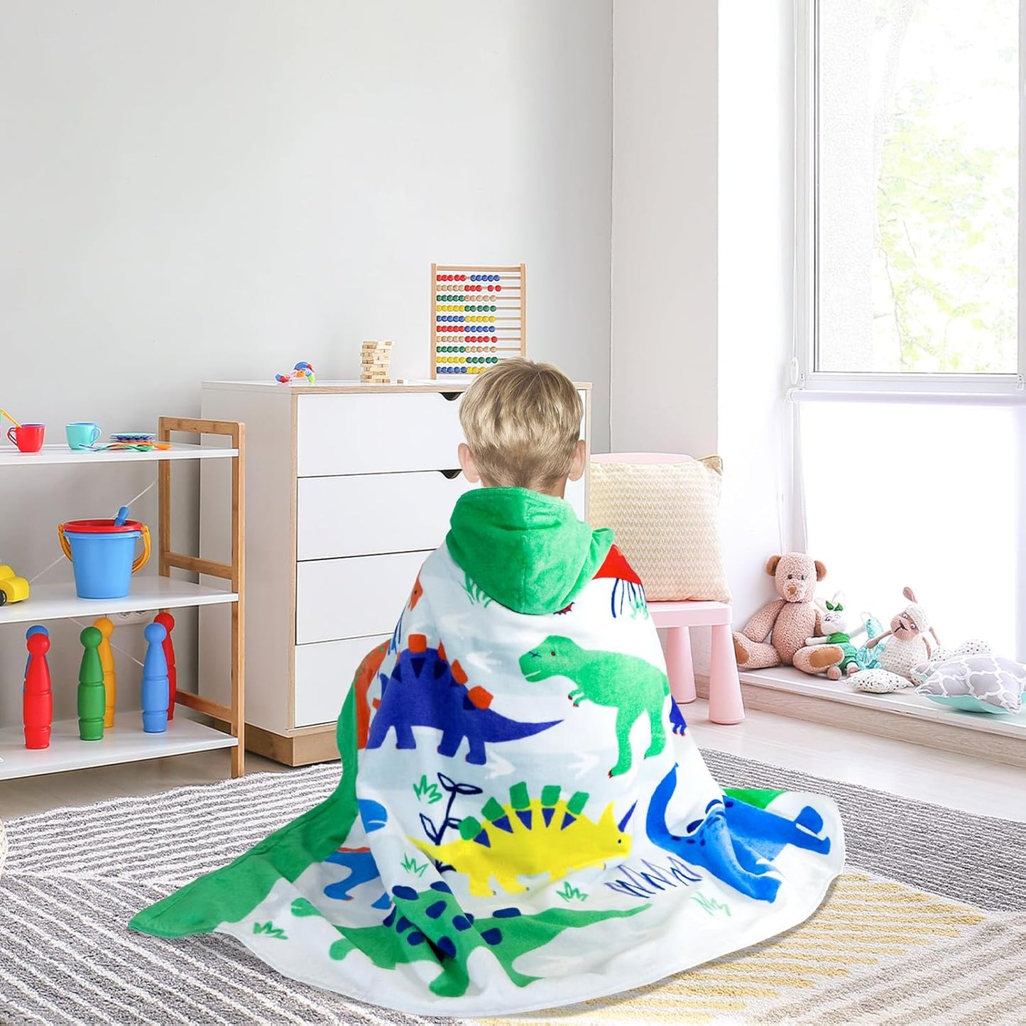 Kids Hooded Bath Towel-Soft Thick 100% Cotton Hooded Beach Towel for Kids 3-10 Years,Absorbent Fast-Drying Cute Toddler Bath & Swim Towel,for Boys & Girls 30"x50"(Dino Green)