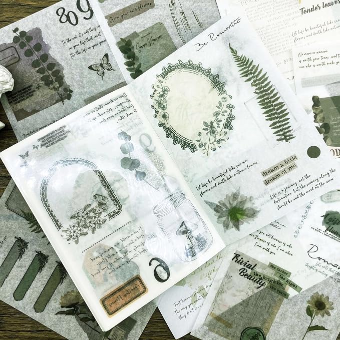 Vintage Washi Stickers for Journaling, 40 Sheets Ephemera Sticker Book for