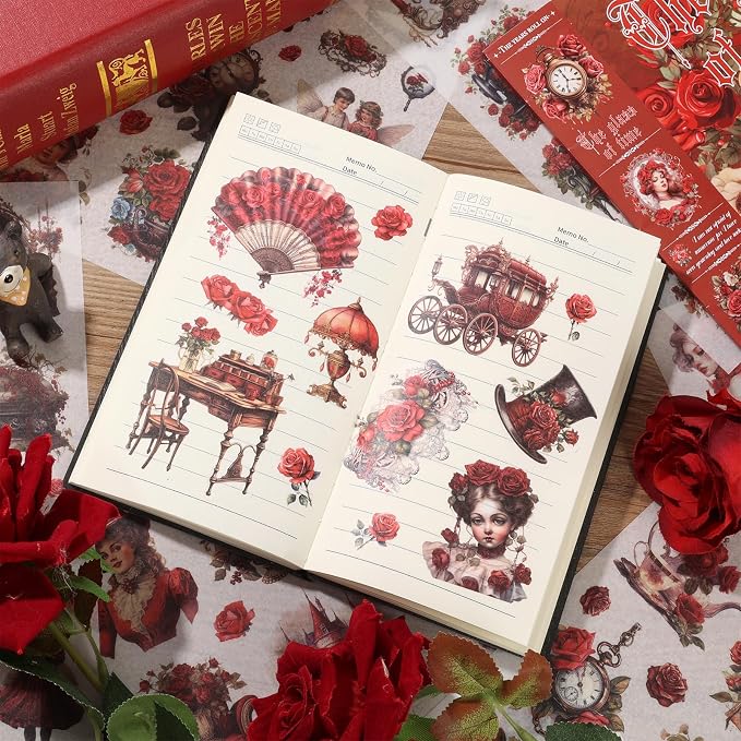 Vintage Ephemera Sticker 24 Sheets precut 300 washi Stickers Paper Journal