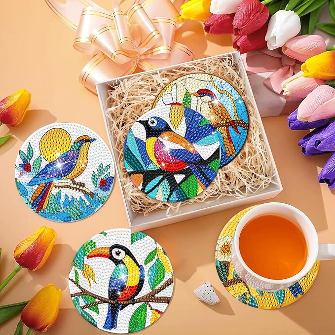 EWJRNSF 6 PCS Bird Diamond Art Coasters DIY Kit