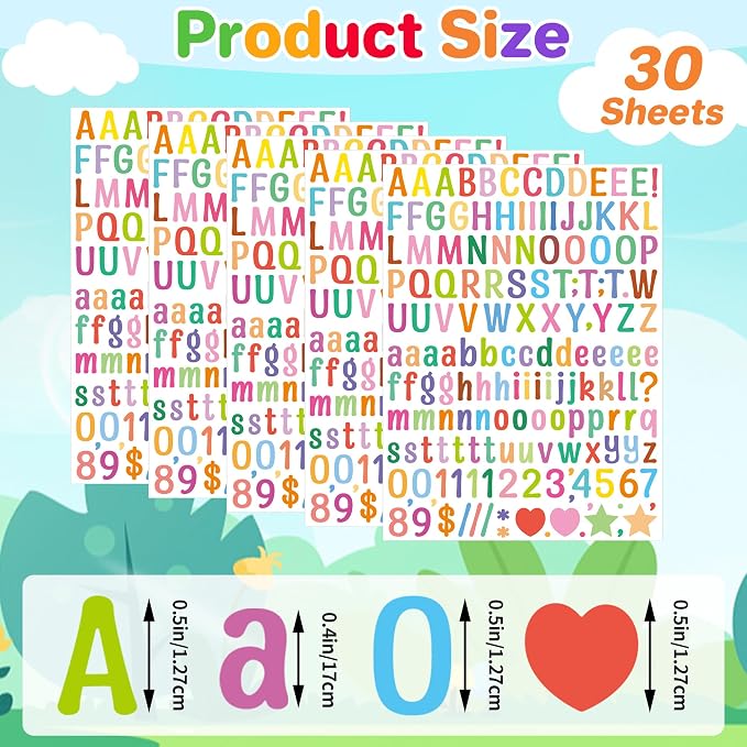 Letter Stickers 0.5 inch, Self-Adhesive Vinyl Waterproof ABC Letter Stickers
