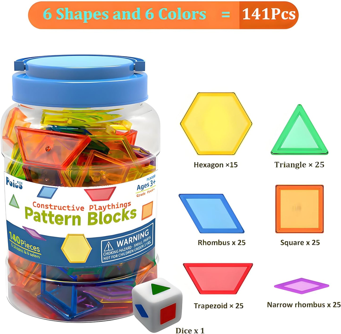Translucent Pattern Blocks for Classroom 140 Pcs Kids Light Table Manipulatives Toys Education Learning Geometric Shapes
