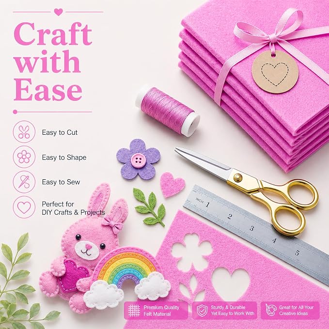 Lilac Large Felt Fabric 36" x 36", 1mm Stiff Felt Sheet, Nonwoven Fabric