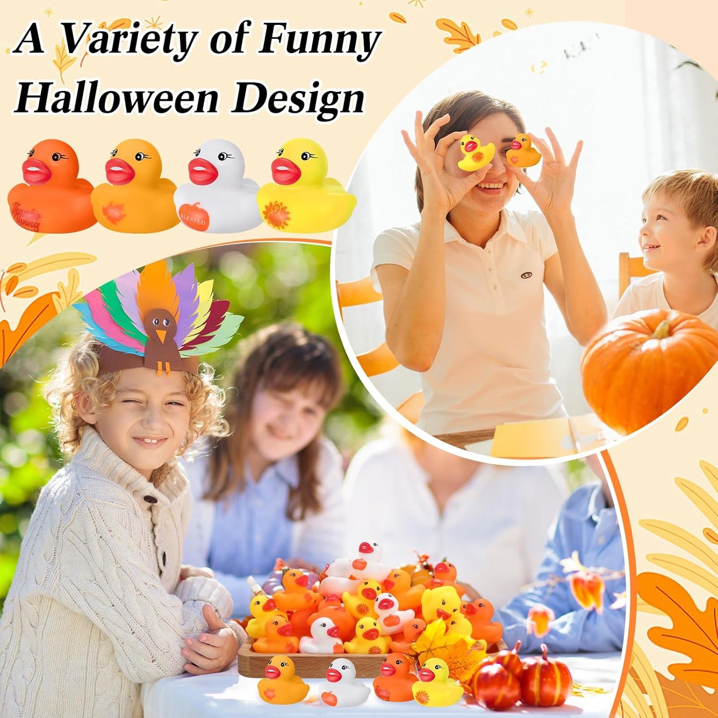 120 Pcs Thanksgiving Day Rubber Ducks Assorted Rubber Duckies Bulk Mini Pool Bath Duck Cute Small Tiny Fun Rubber Ducky Bath Ducks Toy for Party Favors Classroom Exchange Gifts