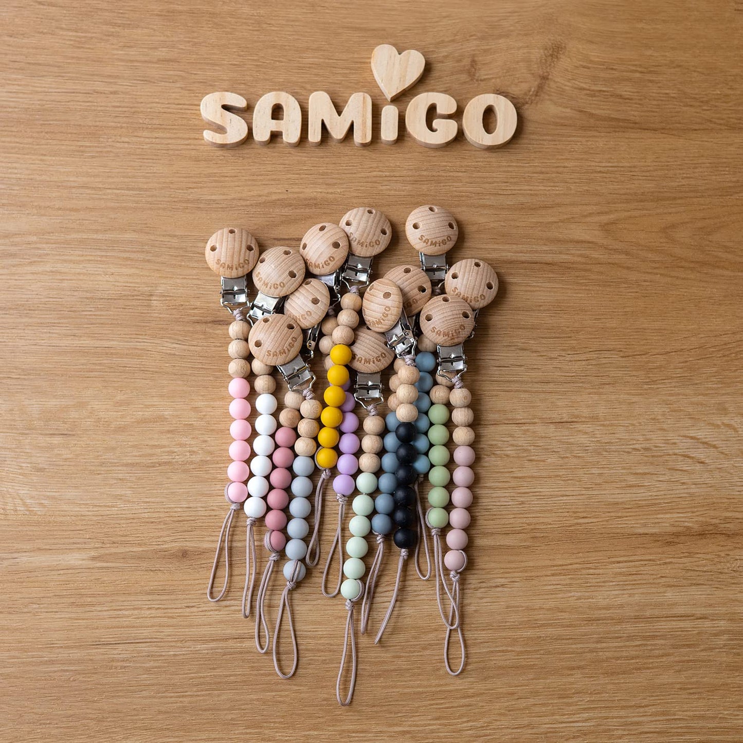 SAMiGO Pacifier Clips for Baby Boys Pacifier Holders Silicone Paci Binky Clips - 2 Pack
