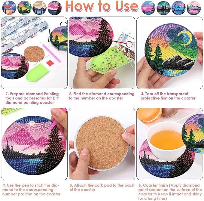 ijbnhd Sunsets Diamond Painting Coasters Kits, 4X4inch | Diamond Art Coasters