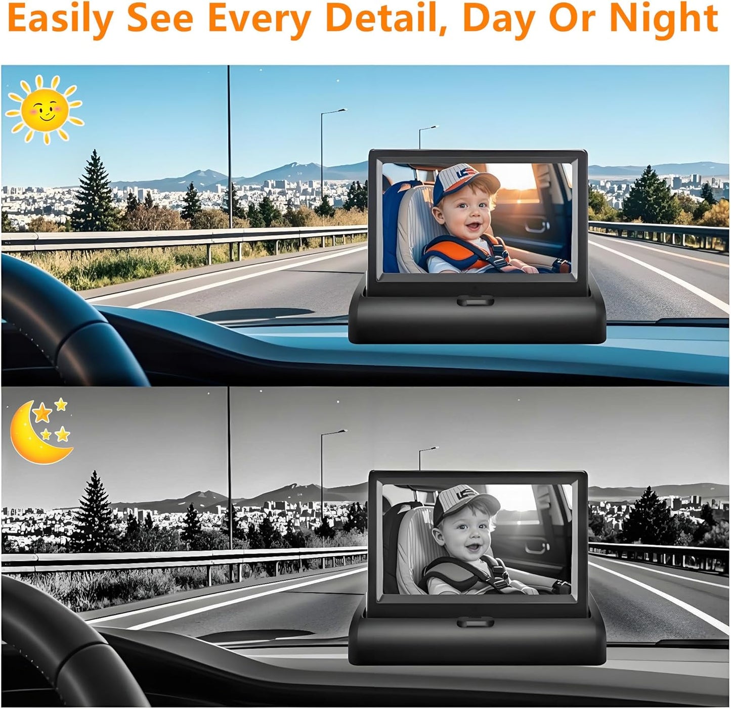 YIMU Baby Car Camera for Backseat: Rear-Facing Infant Back seat Camera Baby with HD 720P, Easy Setup, Crystal-Clear Night Vision, and 360° Rotation KB (KB40 4.3 inch)