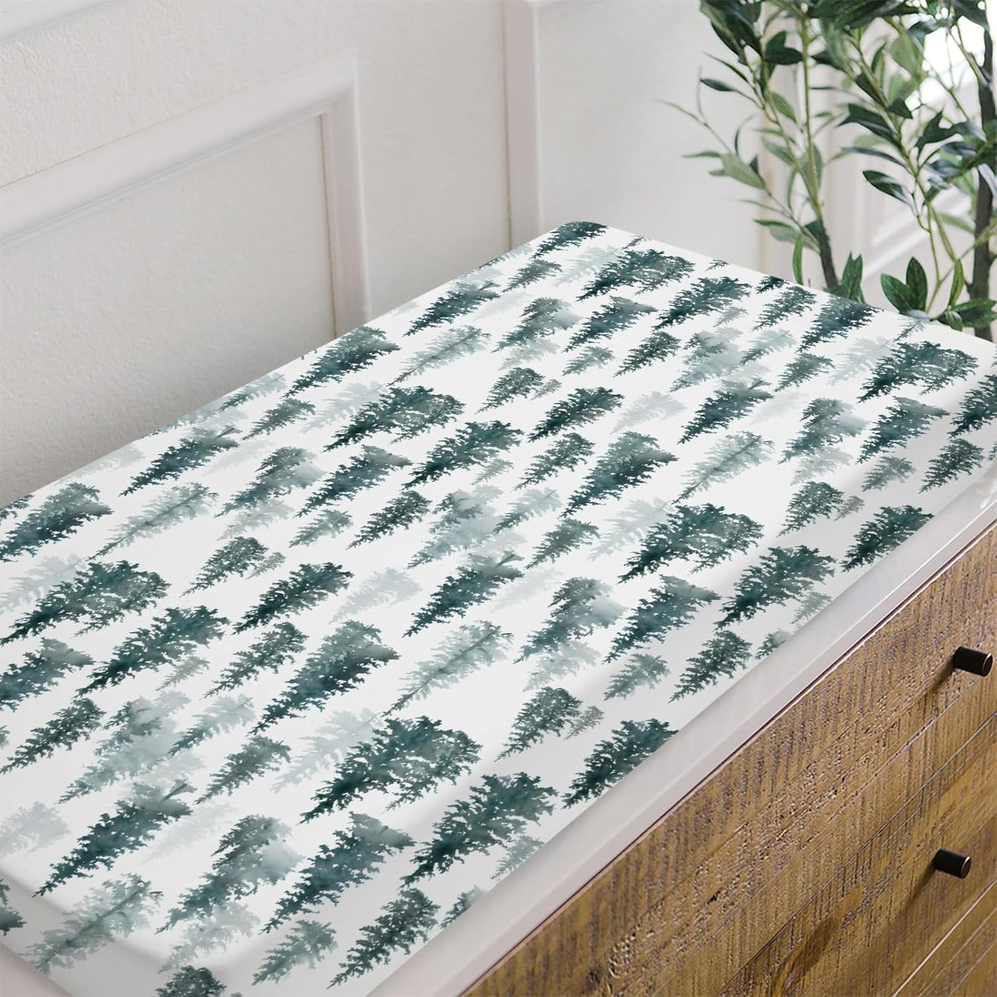 HawSkgFub Watercolor Forest Pine Tree Changing Pad Cover for Baby Girl Boy, Winter Christmas Diaper Change Table Covers, Soft Stretchy Safe Snug Fitted Changing Mat Sheets Fit 32"/34" x 16"
