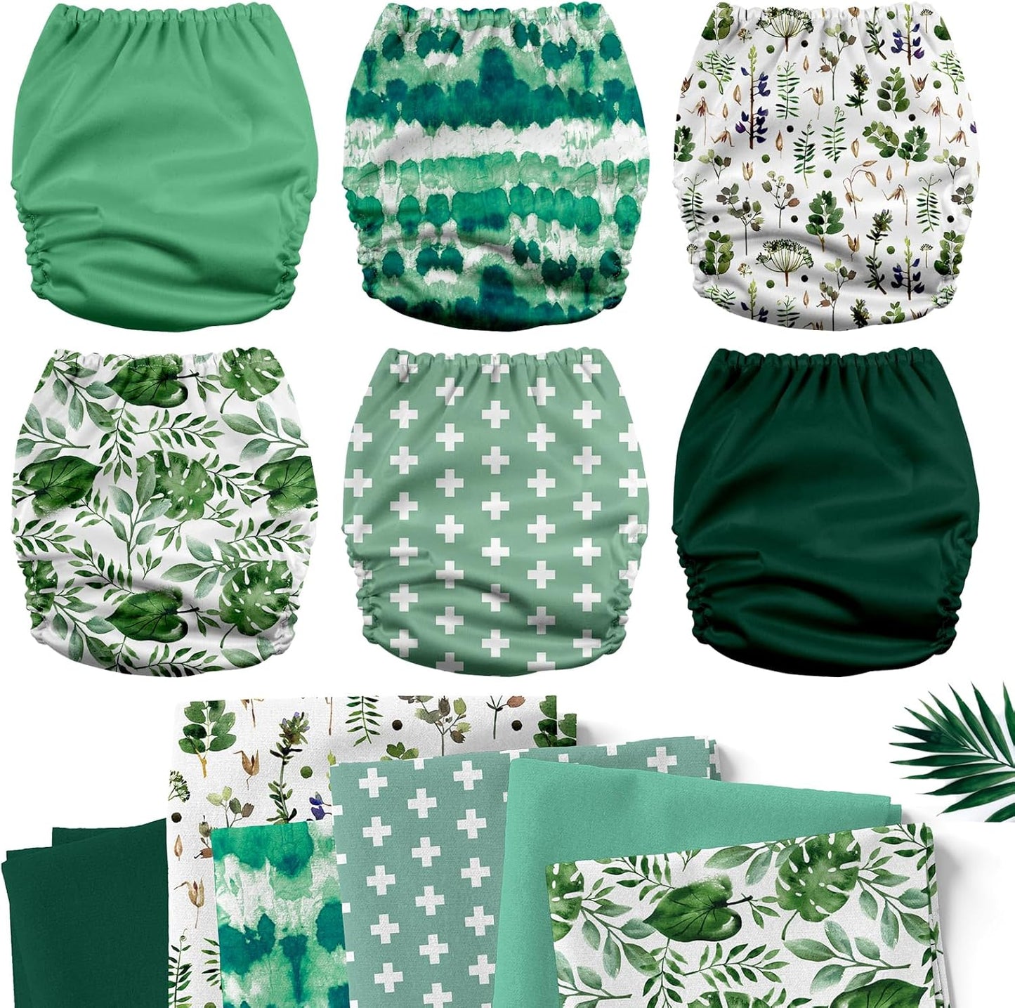 Mama Koala 3.0 Pocket Cloth Diapers for Babies with AWJ Lining, 6 Pack with 6 4-Layer Natural Cloth Diaper Inserts - Reusable and Washable Pocket Diapers (Love Green)