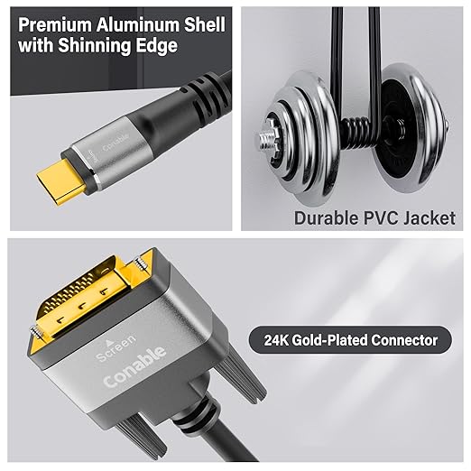 4K USB C to DVI Cable 20FT, USB Type-C to DVI-D Adapter Cord, (Thunderbolt 3/4) Compatible with iPhone 16/15 Series, MacBook Pro/Air, iPad Pro, iMac, Galaxy S24, XPS, Surface Book 3 and More, Real 4K