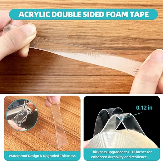P7yaumy Double Sided Tape Heavy Duty 0.75in×20ft, Nano Tape Double Sided