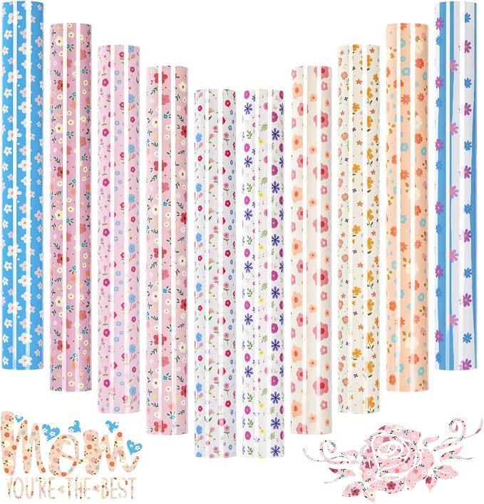 HTVRONT Floral HTV Heat Transfer Vinyl, 11 Packs Iron on Vinyl