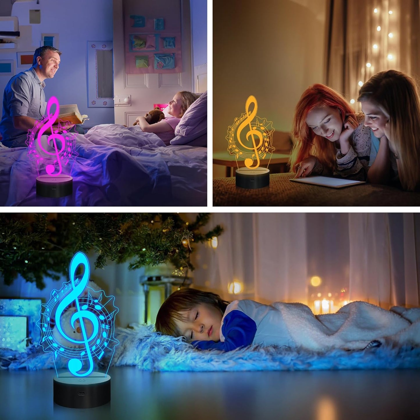 Music Note Gifts for Girls, 3D Illusion Lamp, 3D Music Night Light with 16 Colors Remote and Touch Control, Music Note Decor for Kids Room, Girls Birthday Gifts, FS-2810-9999