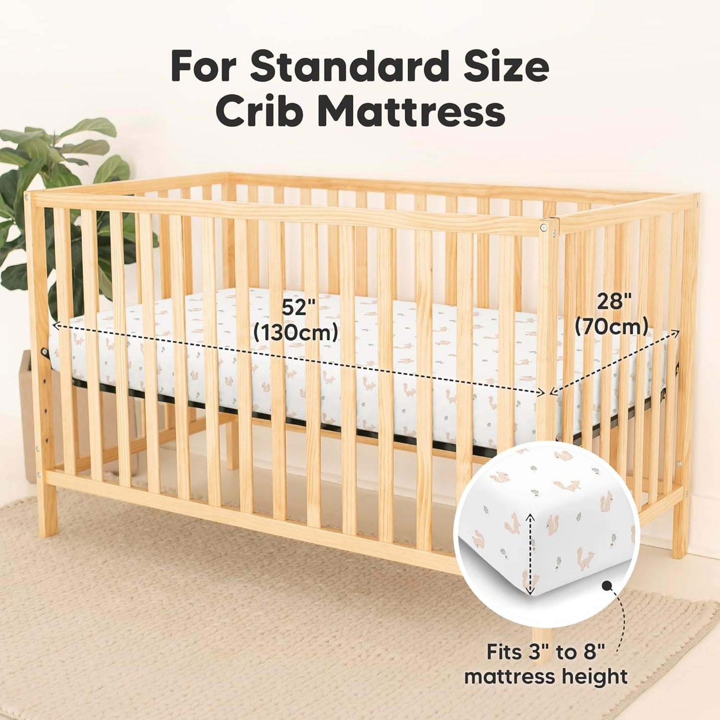 2-Pack Waterproof Baby Crib Sheets for Boys, Girls - 52x28 Viscose Derived from Bamboo Toddler Bed Sheet Neutral, Fitted Crib Mattress Protector Cover for Baby Bedding, Soft & Gentle (Nibbles/Bruce)