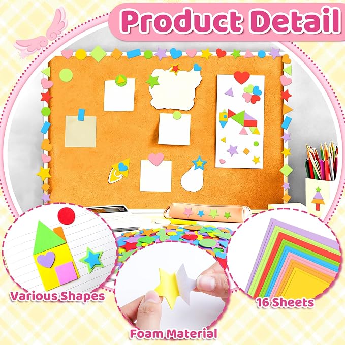 1700Pcs Foam Stickers Foam Shape Stickers Heart Star Square Geometric Sticker