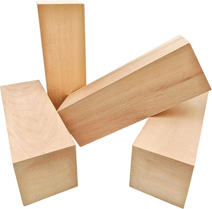 4Pcs Unfinished Basswood Blocks-2x2x6 Inch Rectangular Linden Wood Blocks