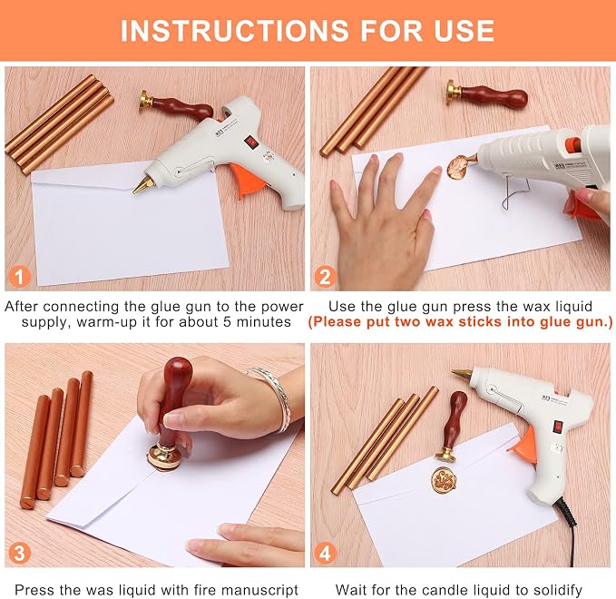 Sealing Wax Sticks 12P with Glue Gun, Luxiv 5.4" Sealing Wax Sticks 10MM Fire