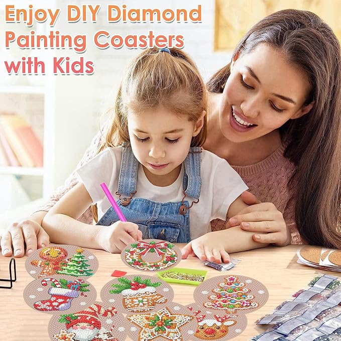 ijbnhd 8 Pcs Christmas Diamond Painting Coasters Kits Diamond Art Coasters |